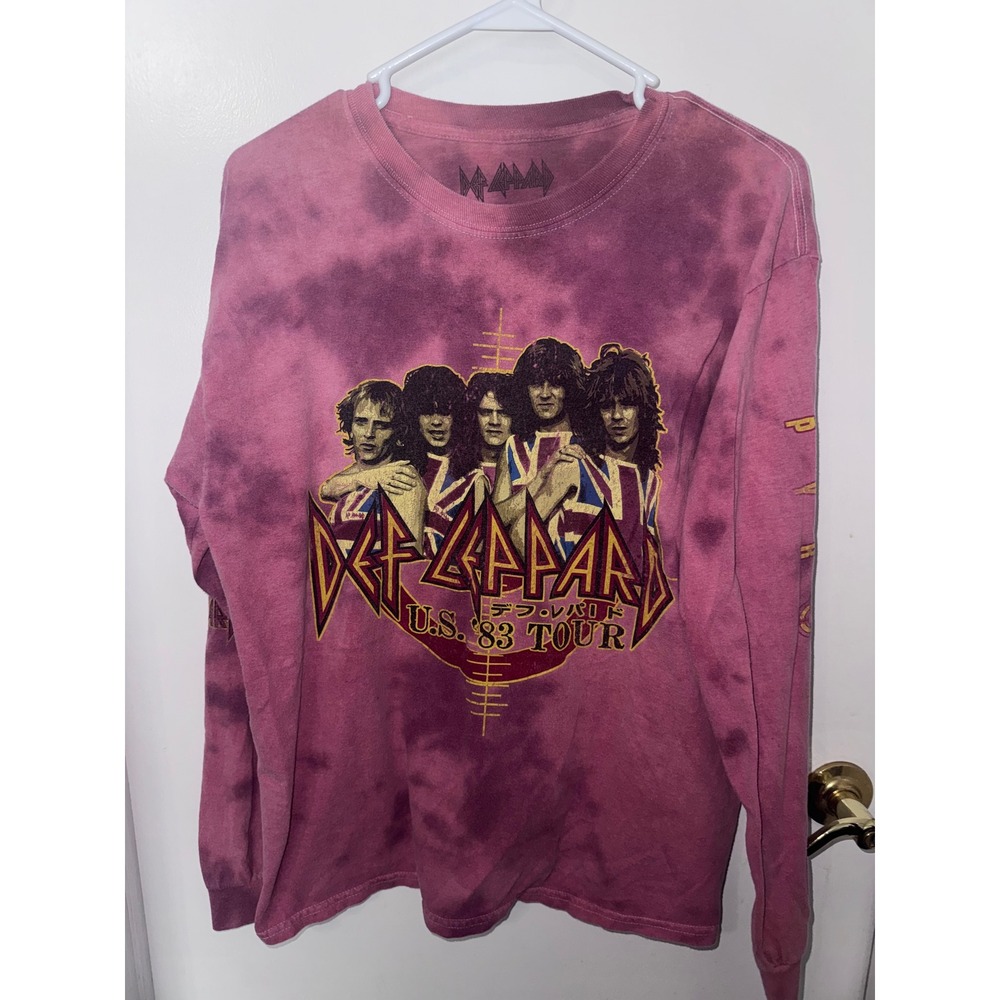 Def Leppard US 83 Tour Pyromania Tie Dye Long Sleeve Graphic Tee Purple Pink L